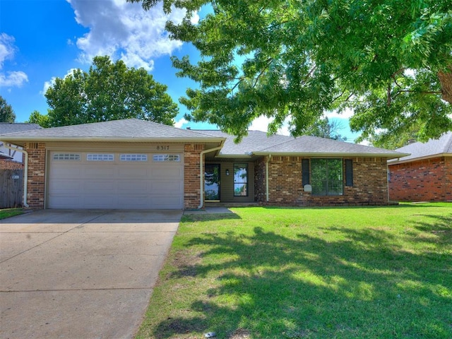 8317 Curtis Ter, Oklahoma City, OK 73132 - ranch-style home with concrete driveway, an attached garage, brick siding, and a front yard