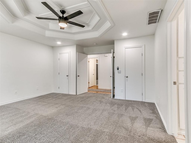 620 SW 113th St, Oklahoma City, OK 73170 - unfurnished bedroom featuring carpet floors, recessed lighting, a tray ceiling, and ceiling fan