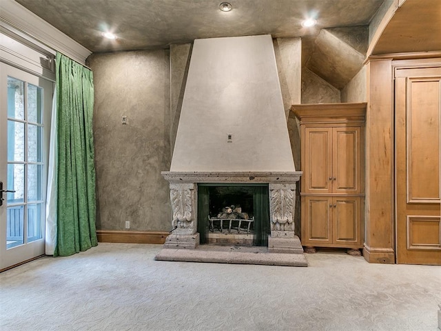5708 Normandy Ter, Oklahoma City, OK 73142 - unfurnished living room featuring carpet and a fireplace with raised hearth