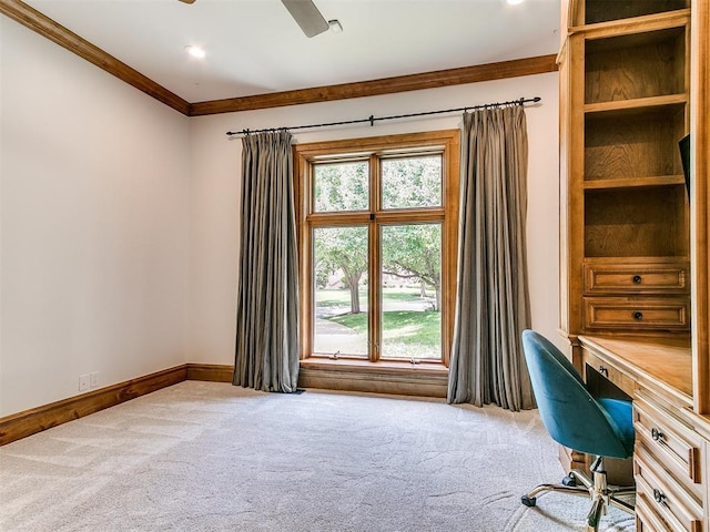 5708 Normandy Ter, Oklahoma City, OK 73142 - carpeted office space featuring ornamental molding, ceiling fan, and recessed lighting