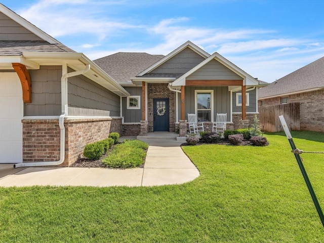 18716 Lazy Grove Dr, Edmond, OK 73012 - craftsman house with a porch, board and batten siding, roof with shingles, and brick siding