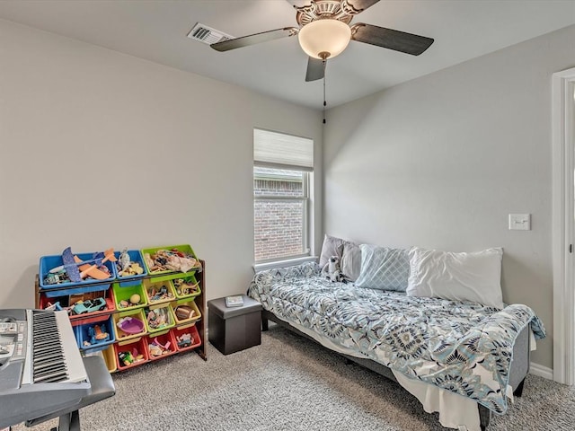18716 Lazy Grove Dr, Edmond, OK 73012 - carpeted bedroom featuring a ceiling fan