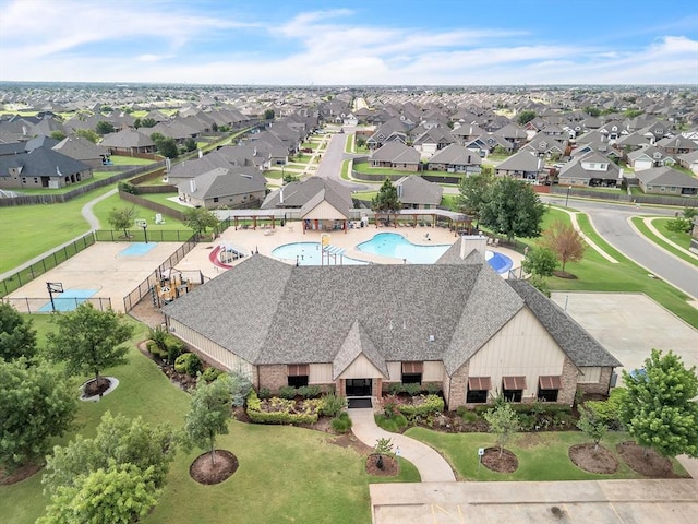 18716 Lazy Grove Dr, Edmond, OK 73012 - aerial perspective of suburban area featuring a pool area