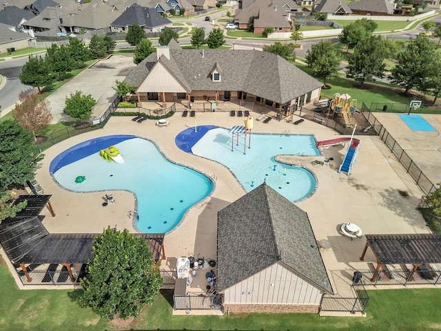 18716 Lazy Grove Dr, Edmond, OK 73012 - view of pool with a gazebo and a residential view