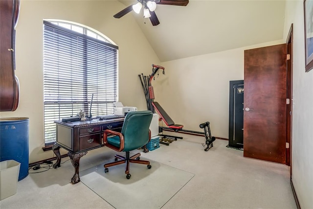 1704 NW 171st St, Edmond, OK 73012 - office featuring ceiling fan, lofted ceiling, and carpet floors