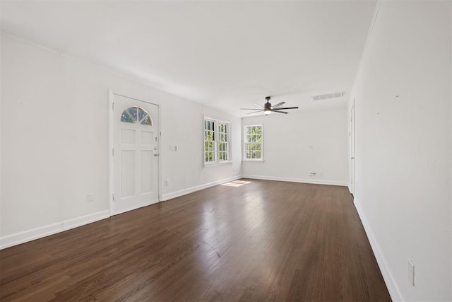536 NW 48th St, Oklahoma City, OK 73118 - unfurnished living room with ceiling fan and dark wood finished floors