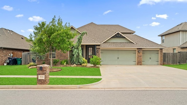 3021 NW 179th Ct, Edmond, OK 73012 - craftsman-style house featuring a garage, brick siding, driveway, and roof with shingles