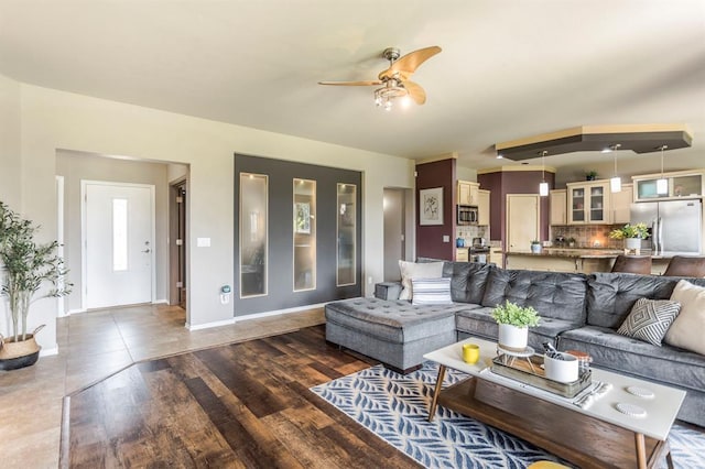 17425 White Hawk Dr, Edmond, OK 73012 - living room with a ceiling fan and wood finished floors