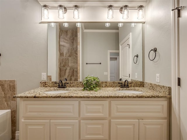 4800 Stelens Ct, Norman, OK 73071 - full bathroom featuring double vanity, a tub, and ornamental molding