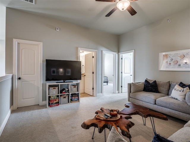 4800 Stelens Ct, Norman, OK 73071 - living area with ceiling fan, carpet floors, and lofted ceiling