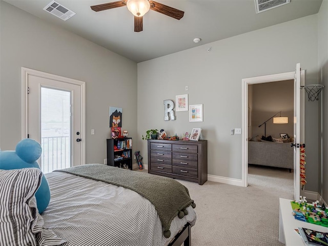 4800 Stelens Ct, Norman, OK 73071 - bedroom featuring light carpet, a ceiling fan, and access to outside