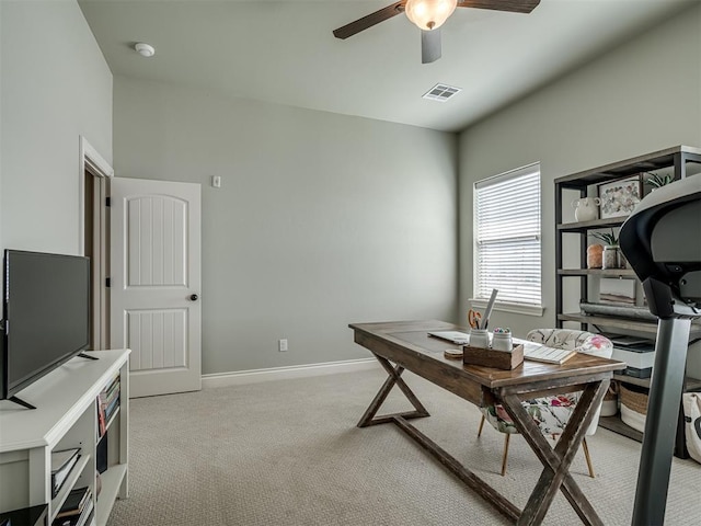 4800 Stelens Ct, Norman, OK 73071 - office featuring a ceiling fan and light carpet
