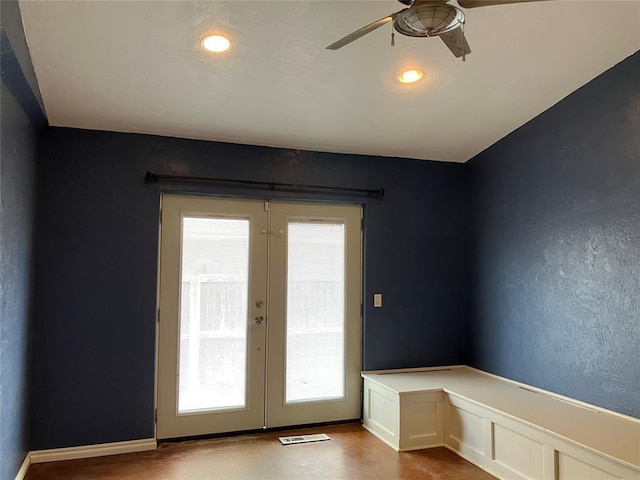 9105 Oak Creek Dr, Midwest City, OK 73130 - doorway with french doors, healthy amount of natural light, and ceiling fan