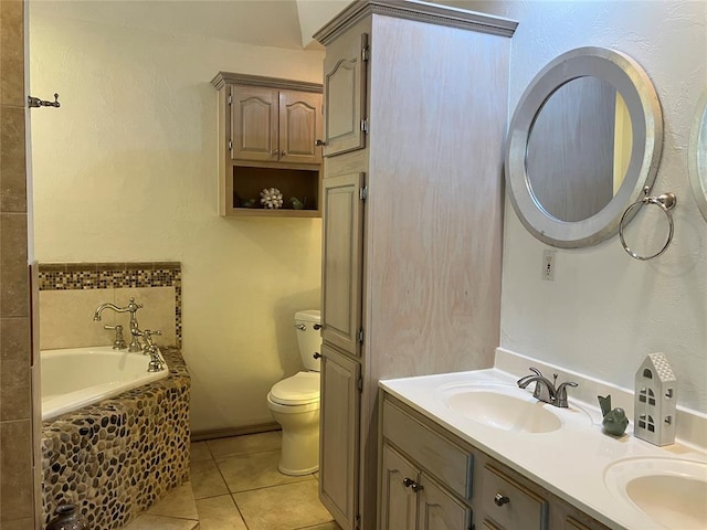 9105 Oak Creek Dr, Midwest City, OK 73130 - full bath featuring tiled tub, tile patterned flooring, and double vanity