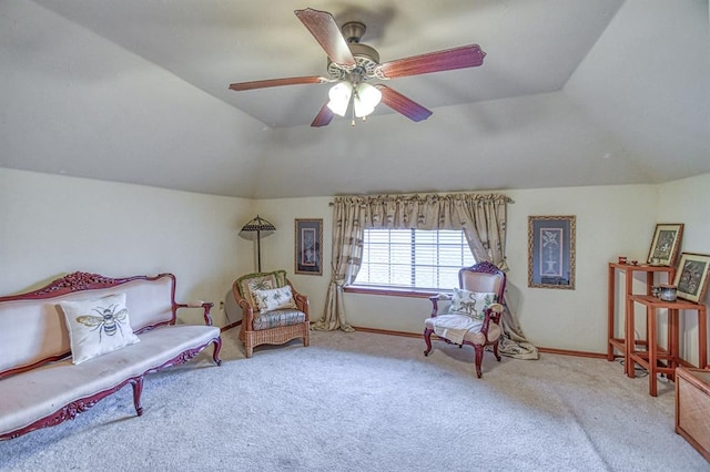 645 SW 160th St, Oklahoma City, OK 73170 - sitting room featuring vaulted ceiling, carpet floors, and a ceiling fan