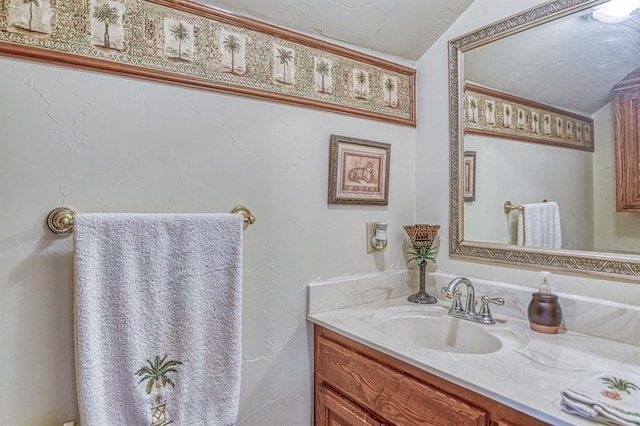 645 SW 160th St, Oklahoma City, OK 73170 - bathroom featuring vanity and vaulted ceiling