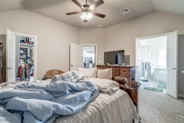 14812 Deerbrook Blvd, Oklahoma City, OK 73142 - bedroom with vaulted ceiling, carpet floors, a spacious closet, a closet, and ensuite bath