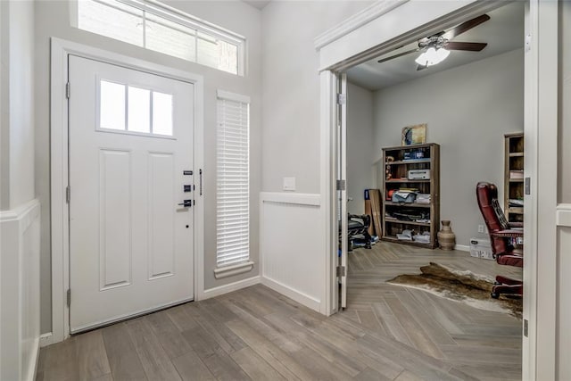 14812 Deerbrook Blvd, Oklahoma City, OK 73142 - foyer featuring ceiling fan and light wood-style floors