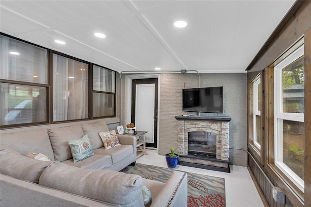 1800 SW 6th St, Ardmore, OK 73401 - living area featuring a fireplace and recessed lighting