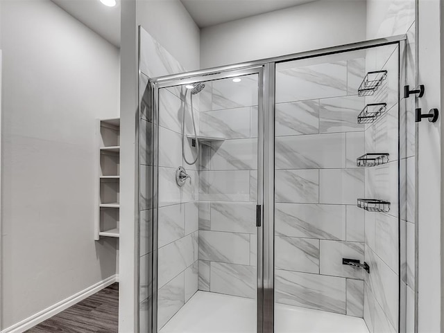 4205 Palmetto Bluff Dr, Mustang, OK 73064 - full bathroom with a shower stall and wood finished floors