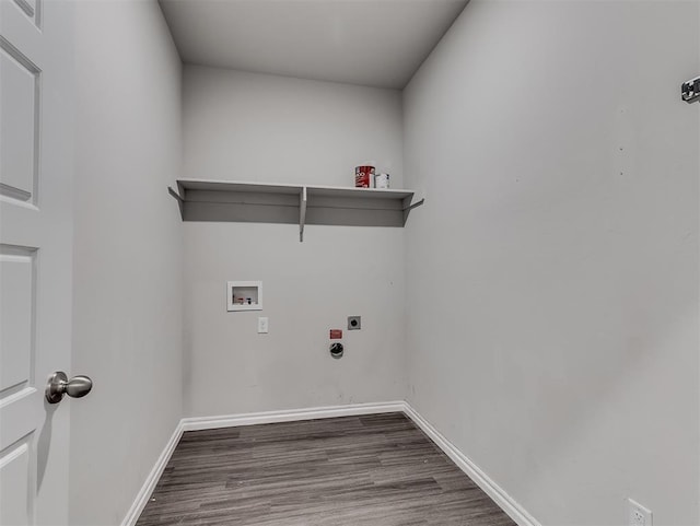 4205 Palmetto Bluff Dr, Mustang, OK 73064 - laundry room with washer hookup, hookup for an electric dryer, and dark wood-type flooring