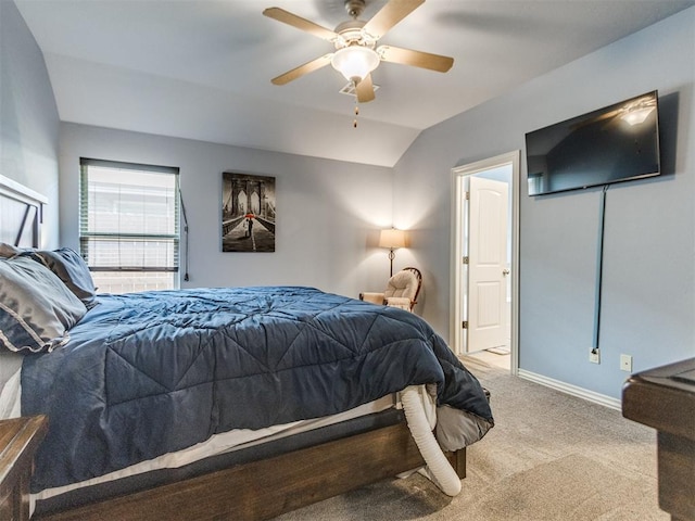 8025 Waters Edge Way, Del City, OK 73135 - bedroom with vaulted ceiling, carpet, and a ceiling fan