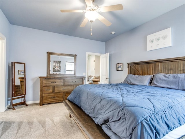 8025 Waters Edge Way, Del City, OK 73135 - bedroom with light colored carpet and a ceiling fan
