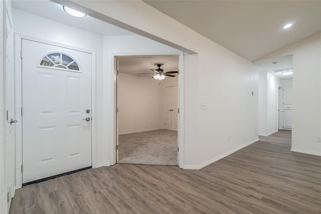 7913 Debar Cir, Oklahoma City, OK 73132 - entrance foyer featuring wood finished floors, a ceiling fan, and recessed lighting