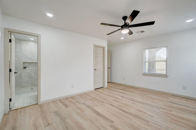 800 SW 26th St, Oklahoma City, OK 73109 - unfurnished bedroom featuring wood finished floors, recessed lighting, ensuite bath, and ceiling fan
