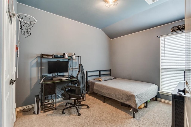 11316 NW 94th St, Yukon, OK 73099 - bedroom featuring carpet, vaulted ceiling, multiple windows, and a desk