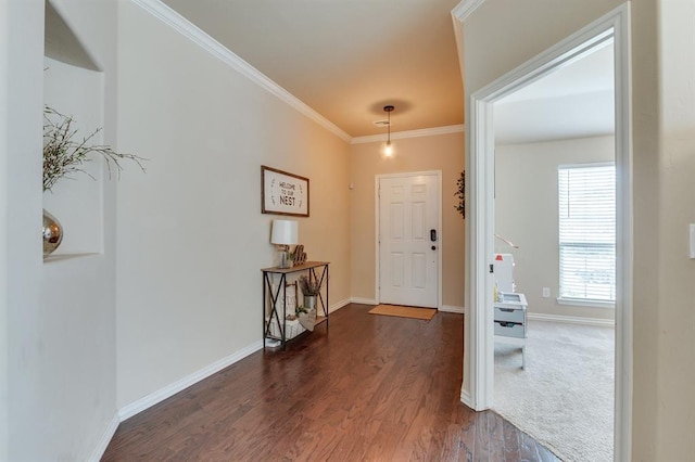 11316 NW 94th St, Yukon, OK 73099 - entryway featuring dark wood-type flooring and ornamental molding