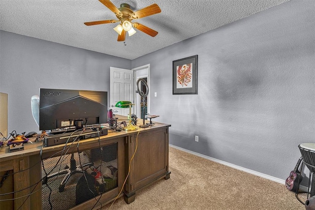 224 N Quail Run, Altus, OK 73521 - office space featuring light colored carpet, a ceiling fan, a textured ceiling, and a textured wall