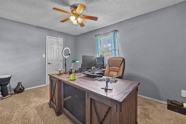 224 N Quail Run, Altus, OK 73521 - office with light colored carpet, a ceiling fan, a textured ceiling, and a textured wall