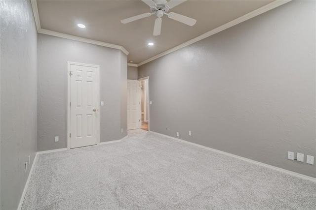 1900 NW 159th Pl, Edmond, OK 73013 - carpeted spare room with crown molding, recessed lighting, and a ceiling fan