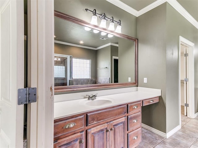 112 Lakeview Ct, Edmond, OK 73003 - bathroom featuring vanity, tile patterned flooring, and ornamental molding