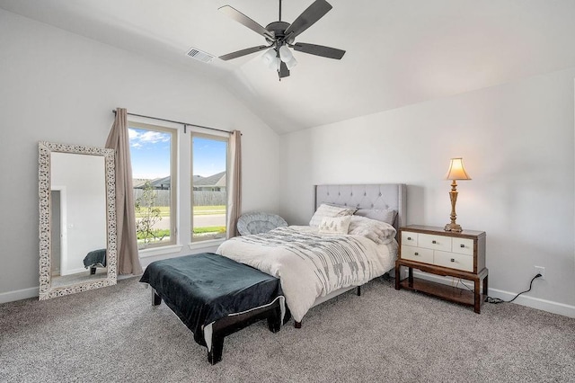 6404 SE 87th St, Oklahoma City, OK 73135 - carpeted bedroom with vaulted ceiling and a ceiling fan