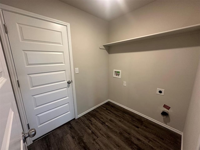9505 Saddle Dr, Yukon, OK 73099 - laundry area featuring hookup for an electric dryer, washer hookup, and dark wood-type flooring