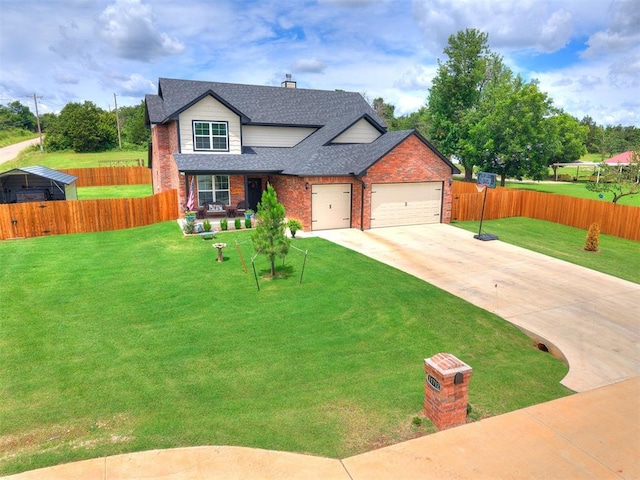 11712 Muirfield Ln, Guthrie, OK 73044 - view of front of property with driveway, brick siding, a garage, a shingled roof, and covered porch