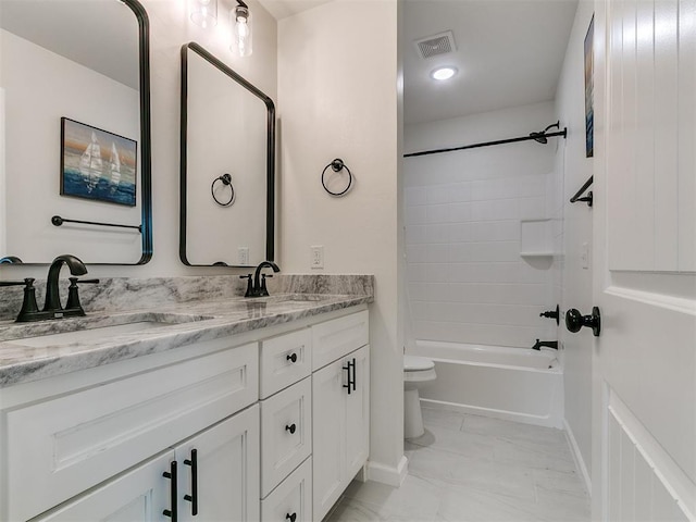 11712 Muirfield Ln, Guthrie, OK 73044 - full bathroom featuring double vanity, marble finish floors, and bathing tub / shower combination
