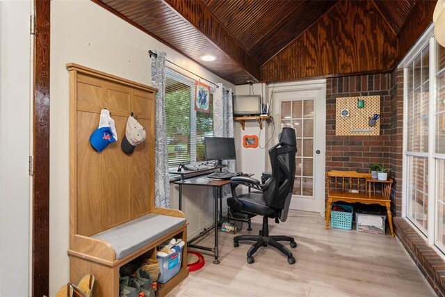 1748 Logans Run, Chandler, OK 74834 - office space featuring wood finished floors, vaulted ceiling, and wooden ceiling