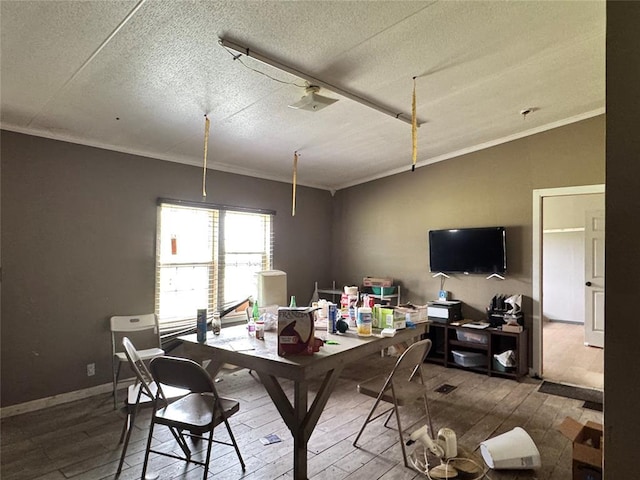 17871 E 1200th Rd, Erick, OK 73645 - home office with hardwood / wood-style flooring, crown molding, and a textured ceiling