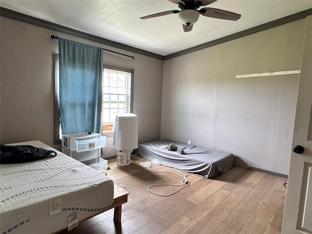 17871 E 1200th Rd, Erick, OK 73645 - bedroom with light wood-style flooring, crown molding, and ceiling fan