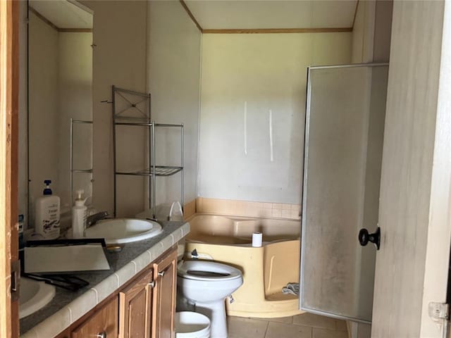 17871 E 1200th Rd, Erick, OK 73645 - bathroom with a tub, double vanity, and tile patterned flooring