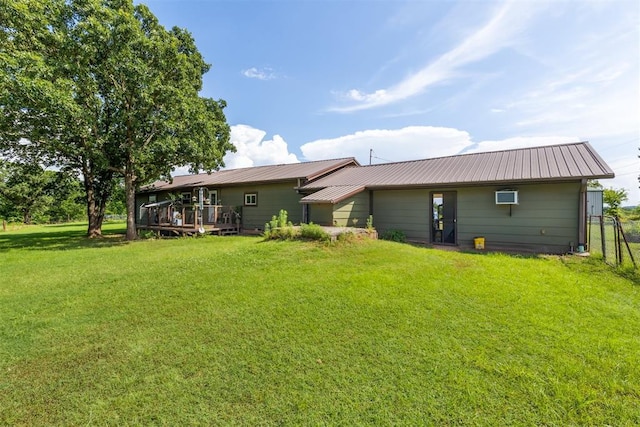 349760 E 970th Rd, Sparks, OK 74869 - back of property featuring a yard, a wooden deck, and a metal roof