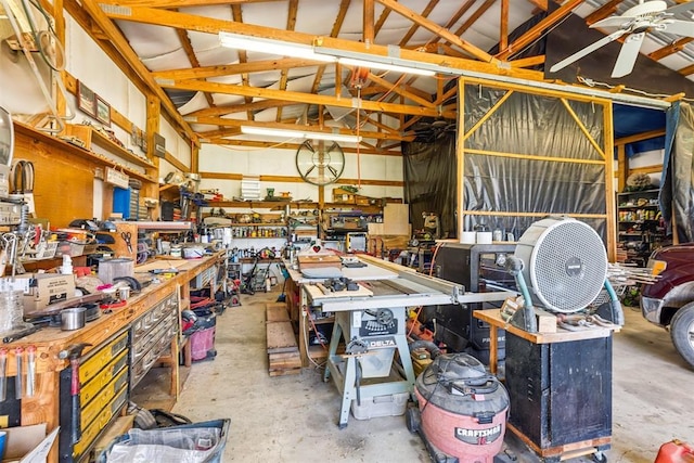 349760 E 970th Rd, Sparks, OK 74869 - garage with a workshop area and ceiling fan