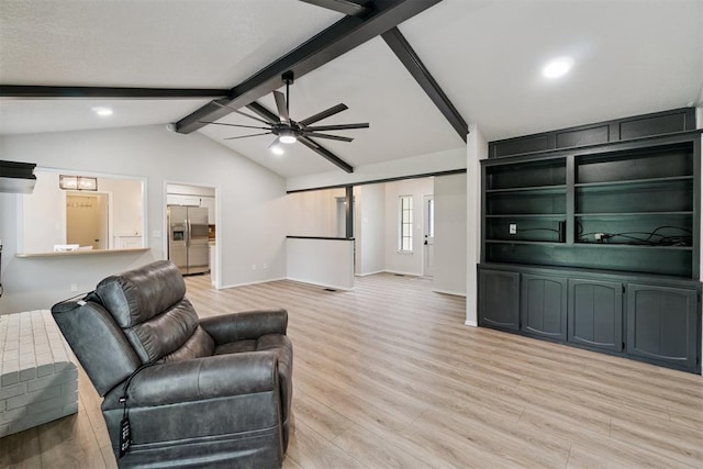12073 N3540 Rd, Seminole, OK 74868 - living room featuring light wood finished floors, ceiling fan, and recessed lighting