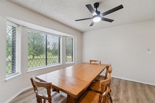 12073 N3540 Rd, Seminole, OK 74868 - dining room with healthy amount of natural light, a textured ceiling, wood finished floors, and a ceiling fan
