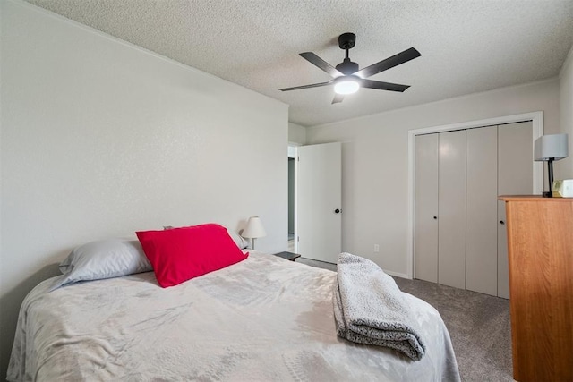 12073 N3540 Rd, Seminole, OK 74868 - carpeted bedroom featuring a textured ceiling, ceiling fan, and a closet