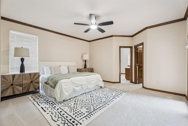 2717 Asheforde Oaks Blvd, Edmond, OK 73034 - bedroom featuring light carpet, multiple windows, ceiling fan, and crown molding