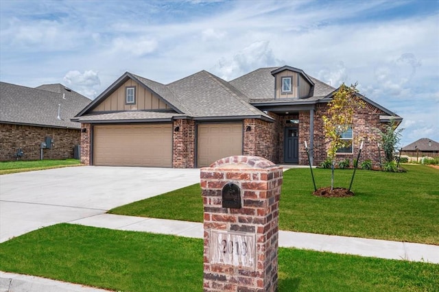 2013 W Crossbow Way, Mustang, OK 73064 - view of front facade featuring an attached garage, brick siding, concrete driveway, and a front yard